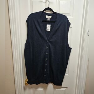 Oak Hill Men’s Knit Sweater Vest Navy Blue Button Front Size 2XLT Big & Tall NWT